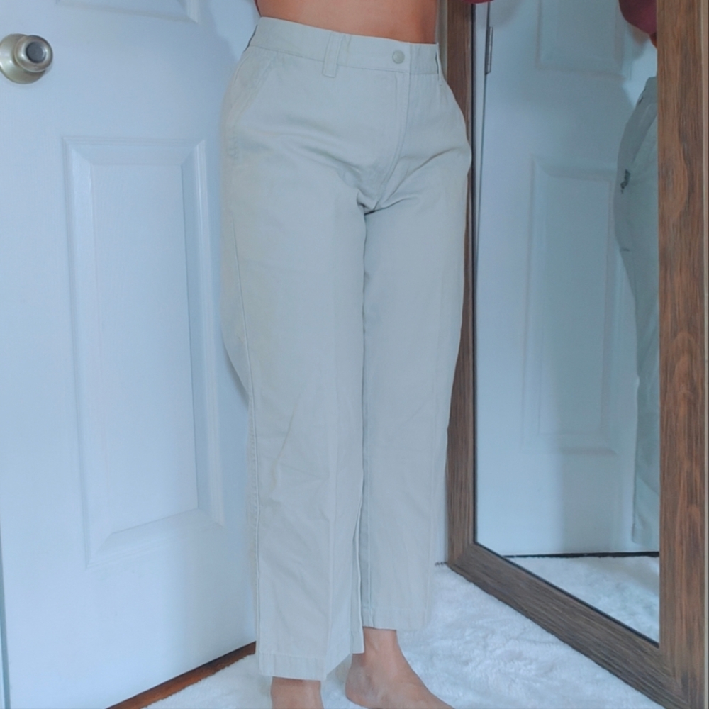 COLUMBIA Size 12 Women's 100% COTTON KHAKI‎ CAPRI CROPPED STRAIGHT LEG PANTS